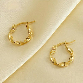 Beimai OEM Ohrstecker Round Stainless Steel Twist Pattern Buckle Earrings