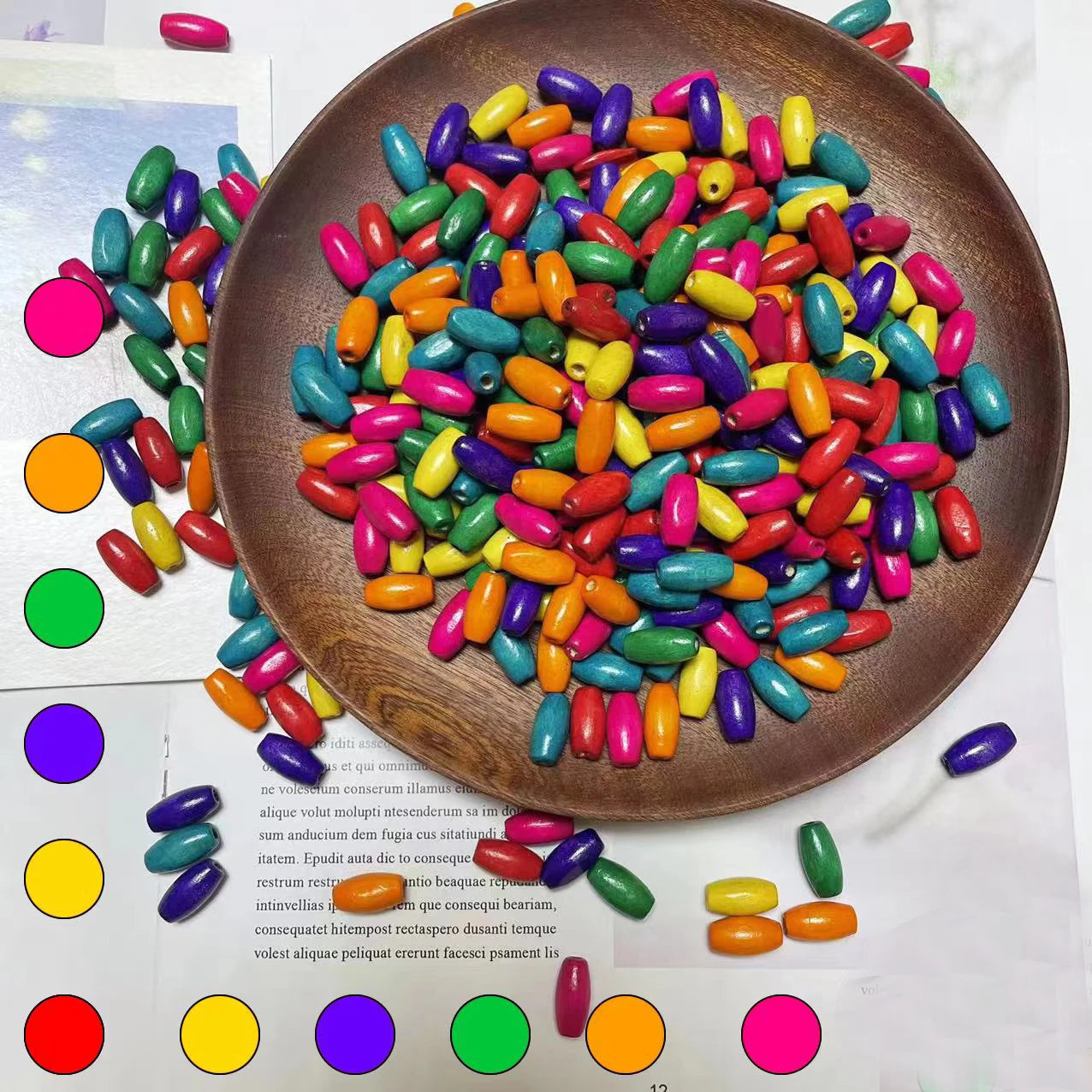 Colorful Oval Wooden Beads for Jewelry Making Long Wooden Bead for Loose Beads