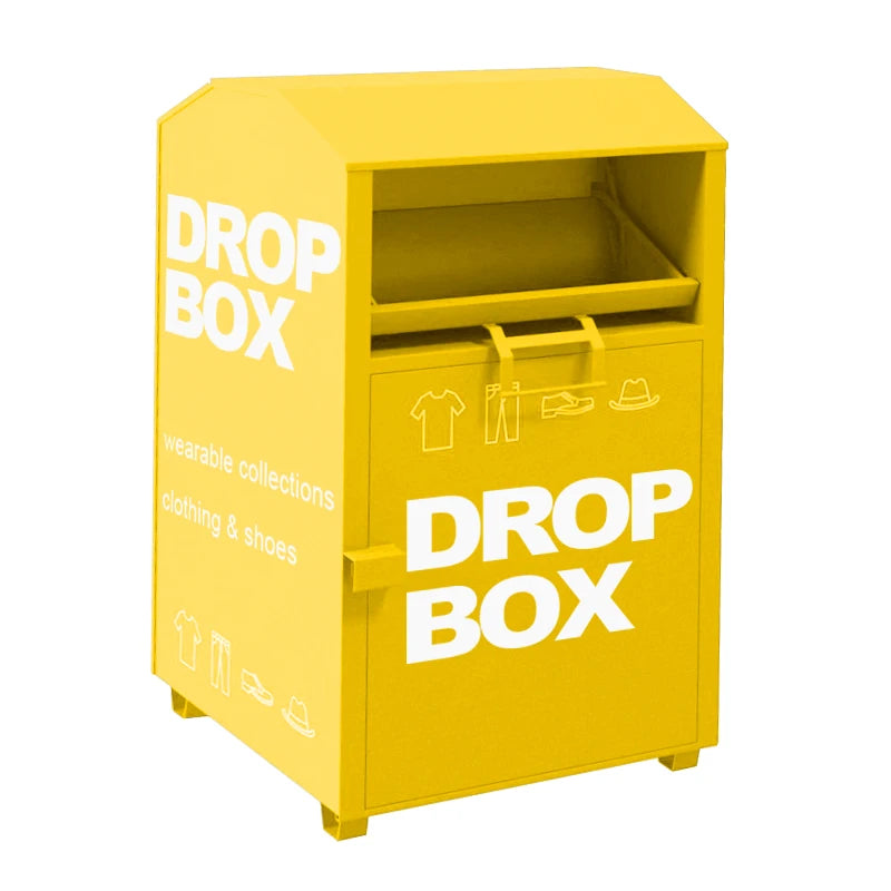 Cheap Price Outdoor Galvanized Steel Shoes Clothes Donation Drop off Bin Charity Donation Box Metal Used Clothing Recycling Bins