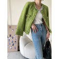 Tweed Blazer Top Jackets Green 2023 Hot Sell New Fashion for Women Young Ladies Casual Woven Elegant Knitted Solid Pattern