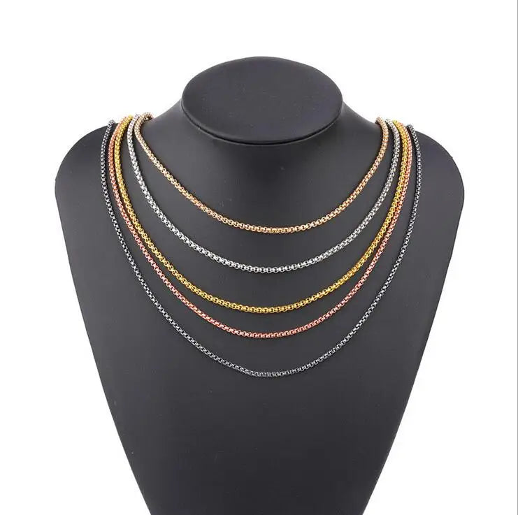Wholesale square Box Custom Metal Iron 50cm Link Chain 60cm Box Chain Gold Silver Rose Gold Pendant Necklace