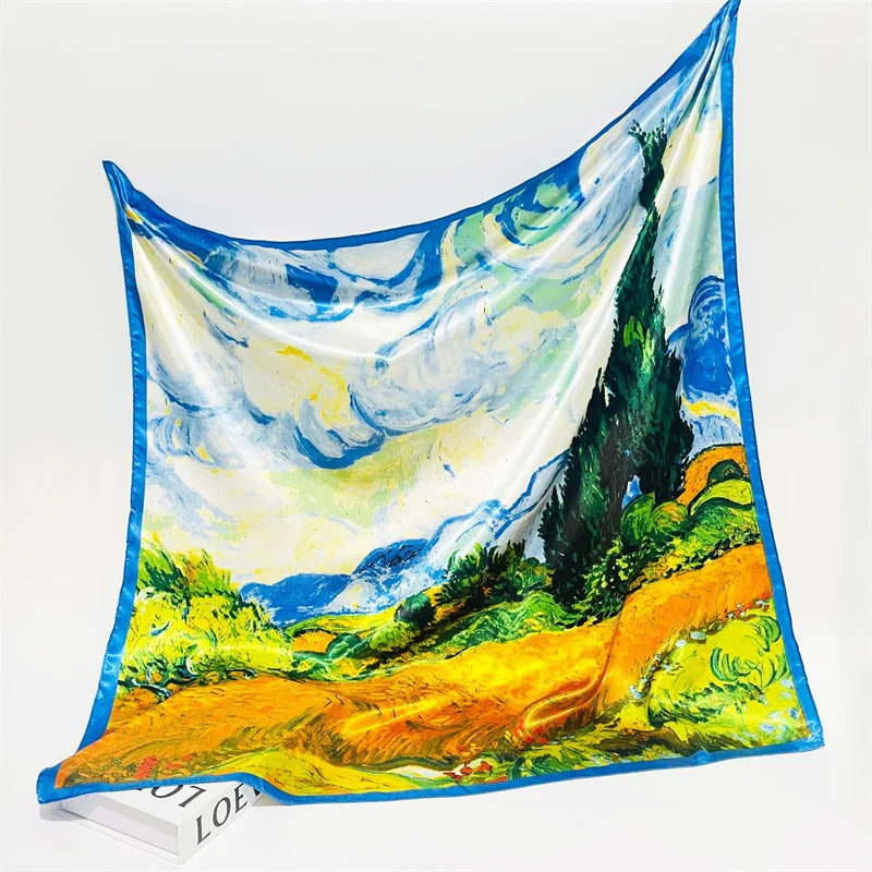 90cm Plain square Silk Chiffon Santin Print Scarf