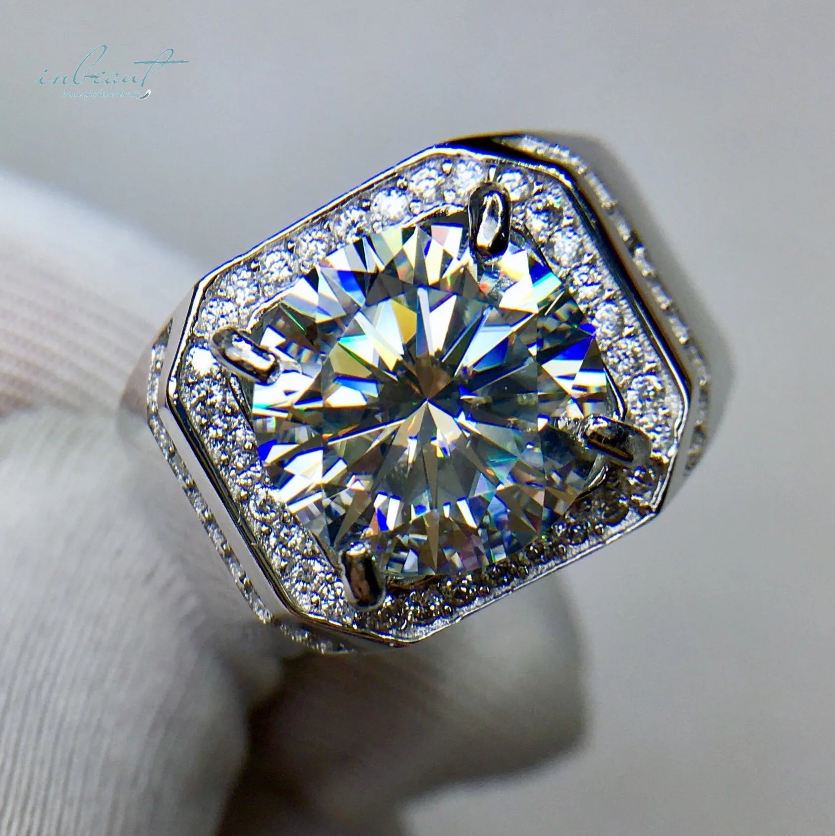 Classic Silver 925 Original 5 Carat Brilliant Cut Pass Diamond Test Sparkling D Color Moissanite Wedding Ring Men Fine Jewelry