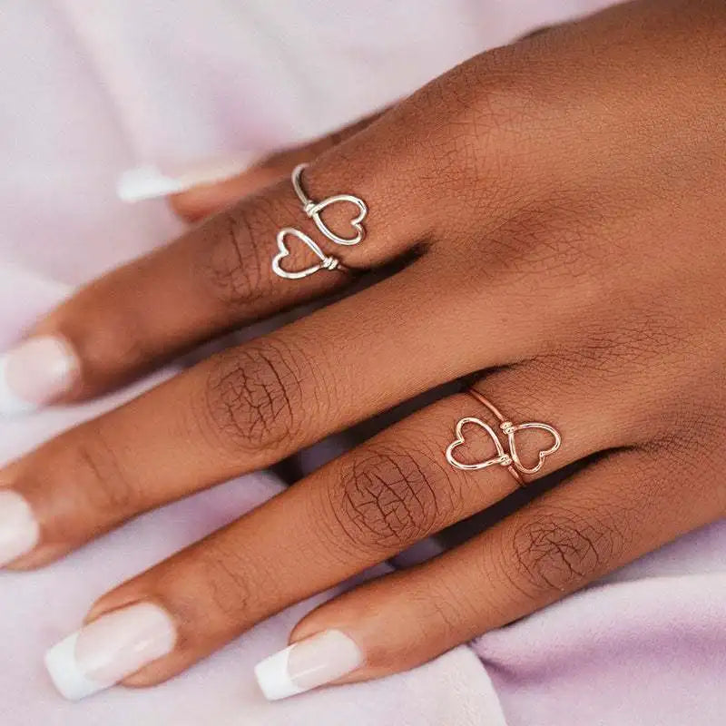 Cutout Double Heart Hollow Adjustable Rings New Design Double Heart Fashion Rings Women Delicate Daily Ring Jewelry