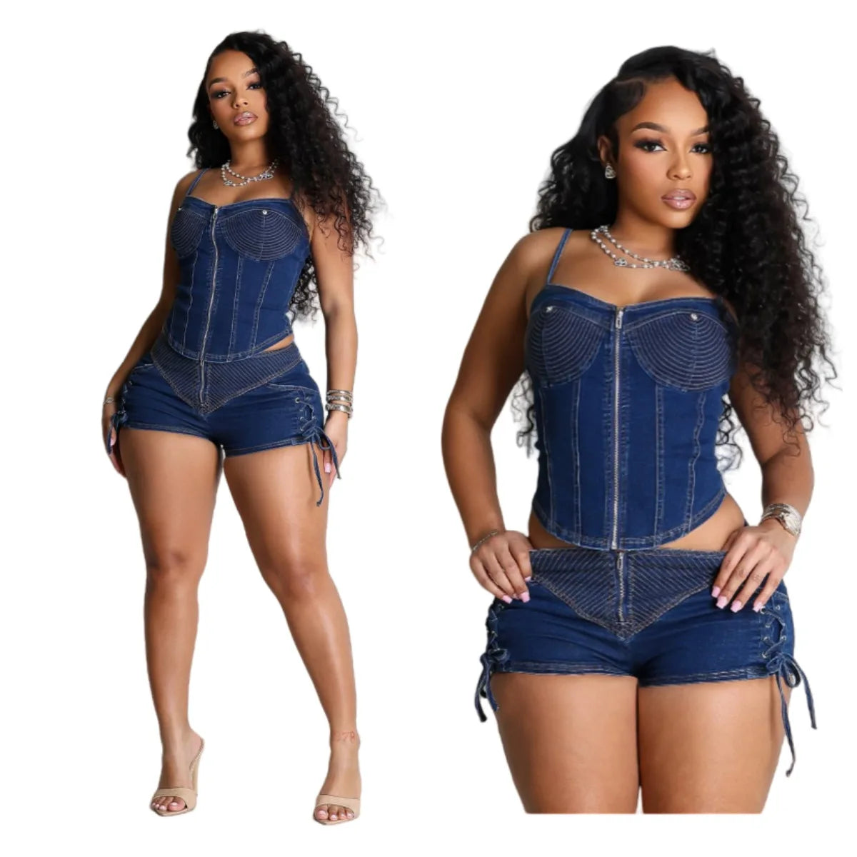 Stylish Women Dresses Casual Summer Corss Women's Denim Skirts Crop Top Halter Two Pieces Set Mini Dress for Women