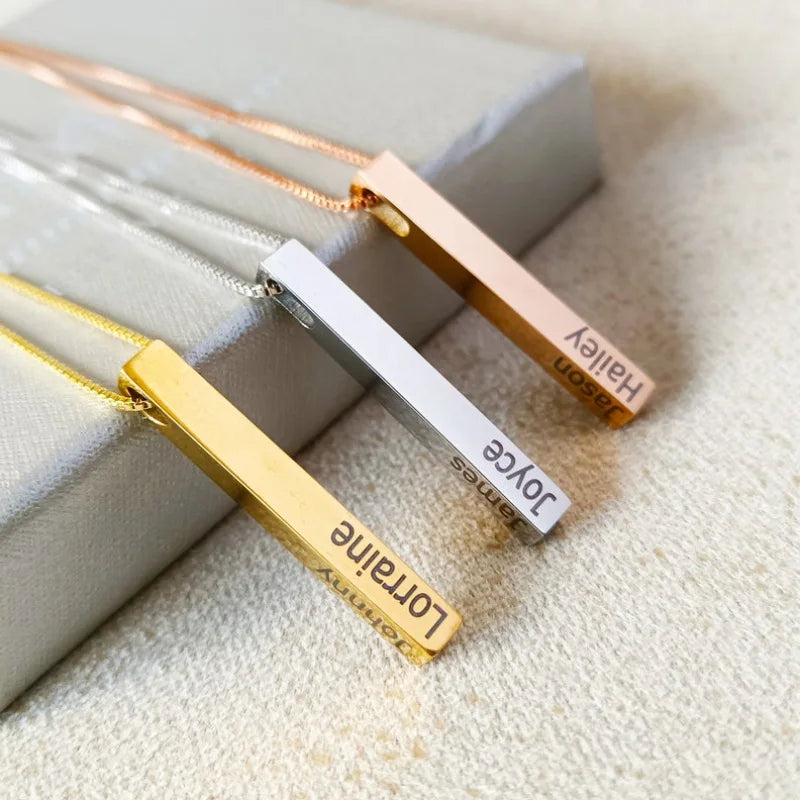 Diy Personality Custom Laser Logo 5x40mm Square 316L Stainless Steel Necklace Mother's Day Gift for Woman Charms