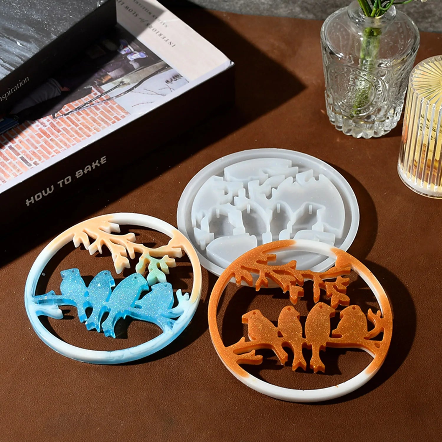 Diy Glue Mold Bird Round Insert Row Aromatherapy Candle Holder Decoration Silicone Mold