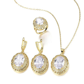 Good Luck Jewelry Zircon Necklace Earring Set Colorful Treasure Ring Jewelry Set Zircon Necklace Bracelet Wedding Set