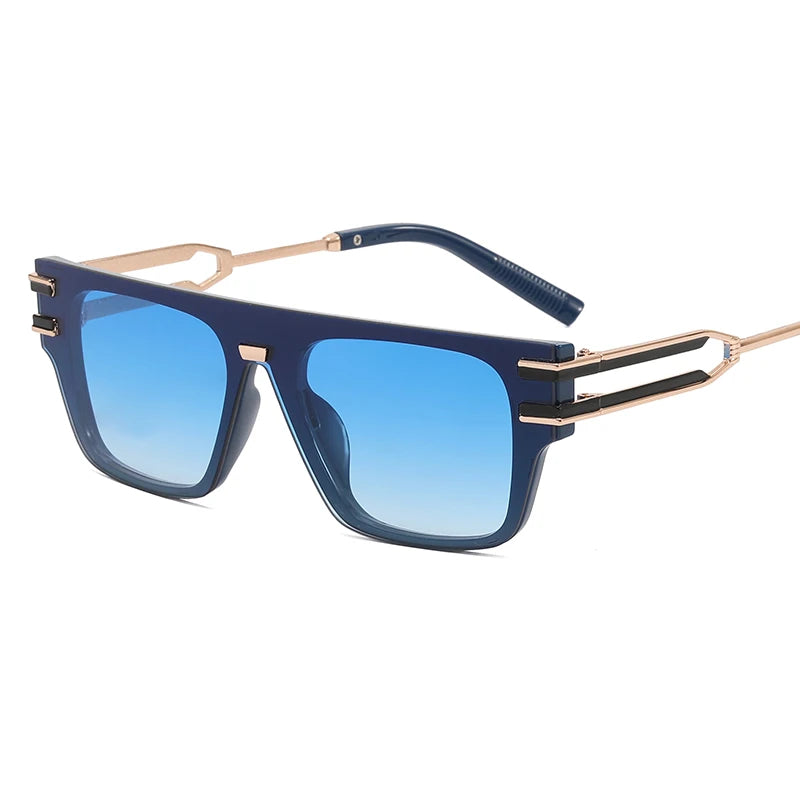 2023 Luxury Fashion Rectangle Metal Logo Sunglasses Custom Black Square Frame with UV400 Lenses Gold accents for Women and Men