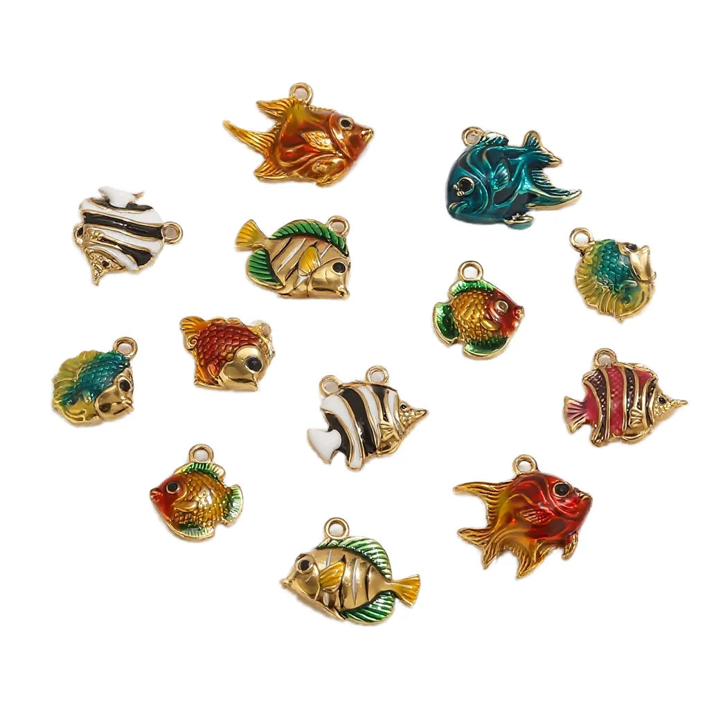 Stainless Steel Fish Pendant Gold Enamel Tropical Fish Charms Fish Charms DIY Bracelet Necklace Jewelry Making Findings Supply
