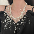 Vintage Imitation Pearl Crystal Rhinestone Statement Necklace Link Chain Snowflake Design Zinc Alloy Unisex Anniversary Jewelry