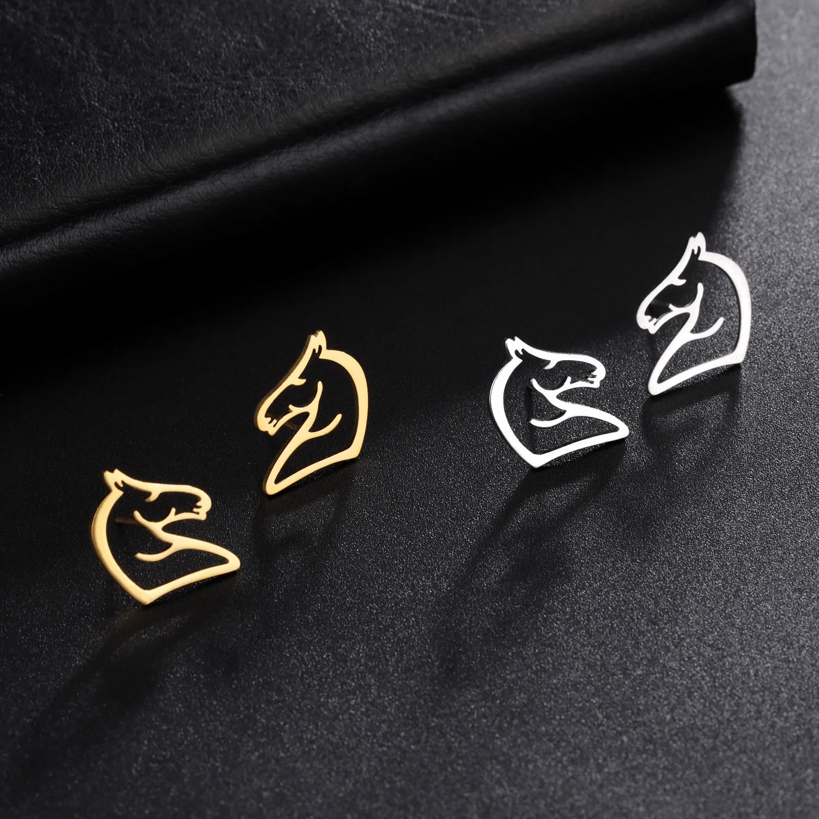 Stainless Steel Horse Charm Earring 18K Gold Plated Horse Pendant Girl's Design Stud Earrings