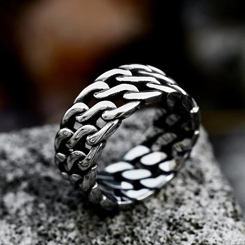 SS8-993R New Design Stainless Steel Chain Knitting Ring Knot Ring Retro Simple Fashion Jewelry for Men Gift