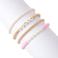 MIO Trendy Multi-Layer Colorful Bead Bracelet Set Love Heart Letter Stretch Beaded Bracelet Handmade Accessories Mother's Day