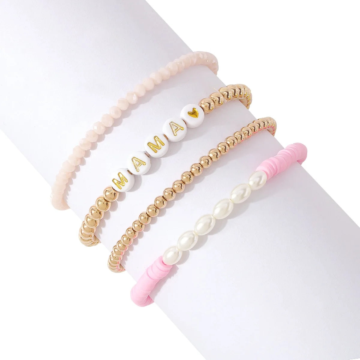 MIO Trendy Multi-Layer Colorful Bead Bracelet Set Love Heart Letter Stretch Beaded Bracelet Handmade Accessories Mother's Day