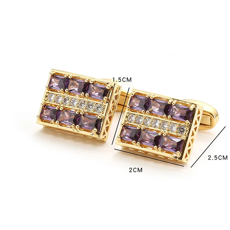 New French Cufflinks Luxury Red Zircon Rhinestone Buttons Men's Business Dress Shirts Cuff Links Men Women's Wedding Accessories