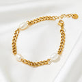 Retro Stainless Steel Link Chain Bracelet Jewelry Luxury Pearl Cuban Link Chain Stainless Steel Bracelet for Girls