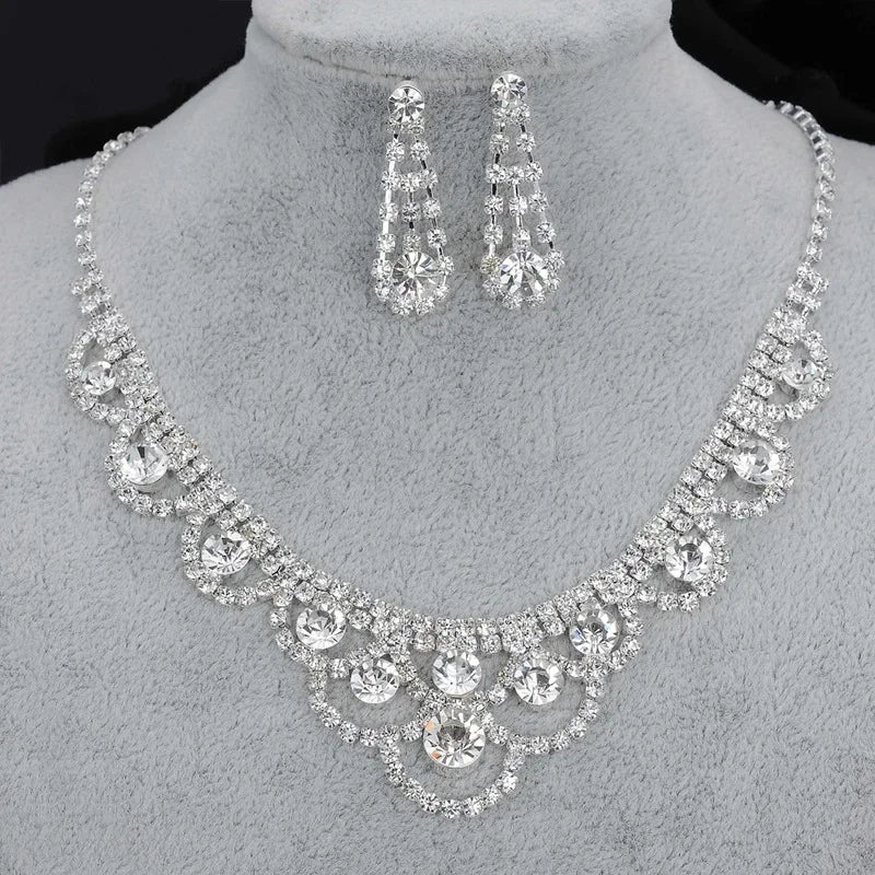 DAIHE 2023 New Fashion Diamond Wavy Two-Pieces Set Earrings Necklace Women Jewelry