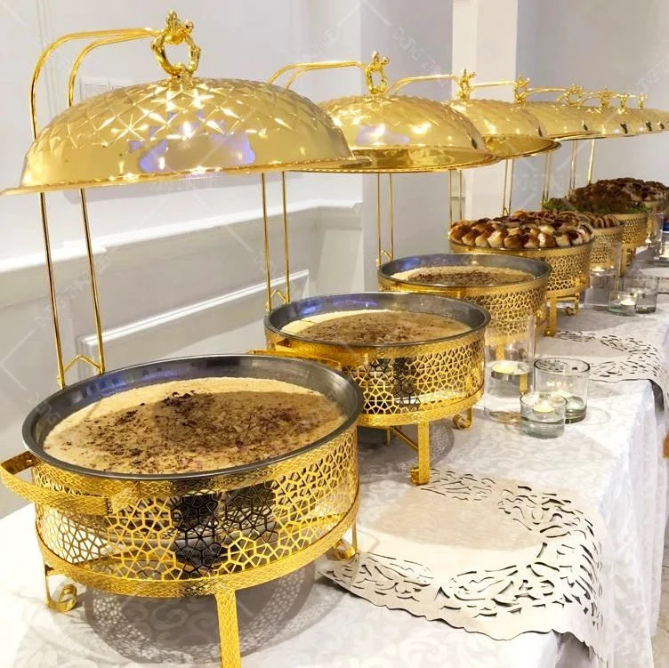Kitchen Restaurant Stainless Steel Chafer Hotel Food Warmer Catering Supplies Buffet Golden Hanging 4.5L Luxury Chafing Dish