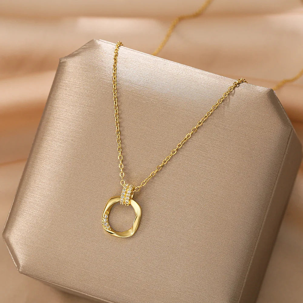 Fashion Personality Design Clavicle Chain Jewelry Stainless Steel Geometric Zircon Circle Choker Necklace for Women