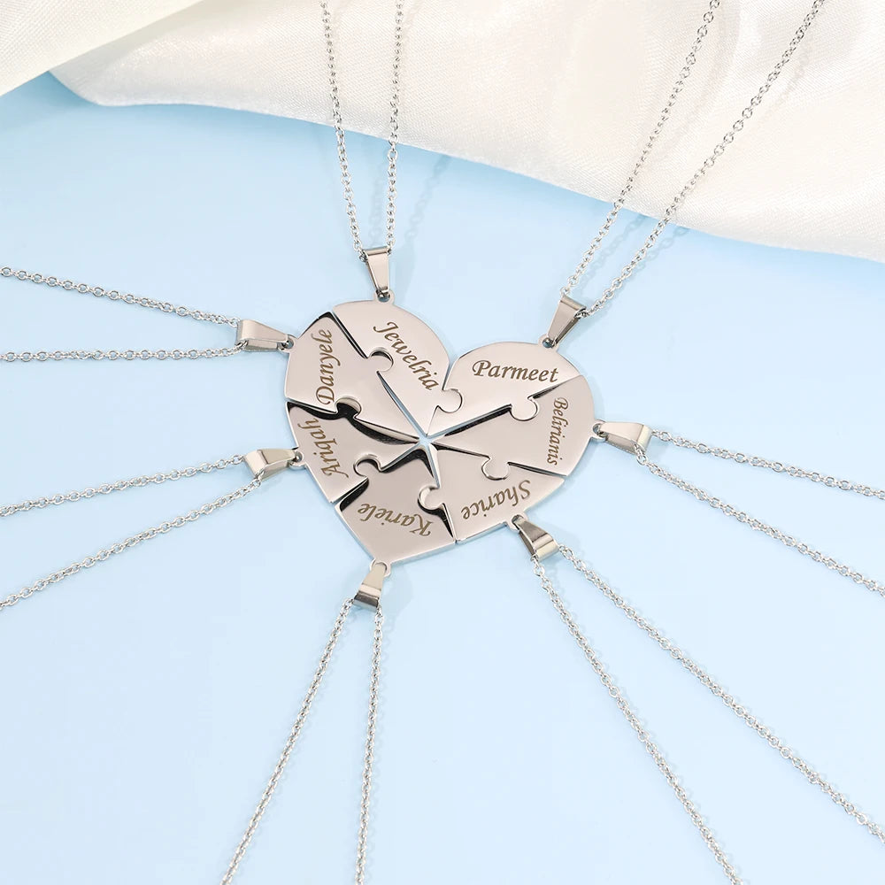 Custom Names Puzzled Heart Pendant Necklace Engraved Names Puzzled Hearts Pendant