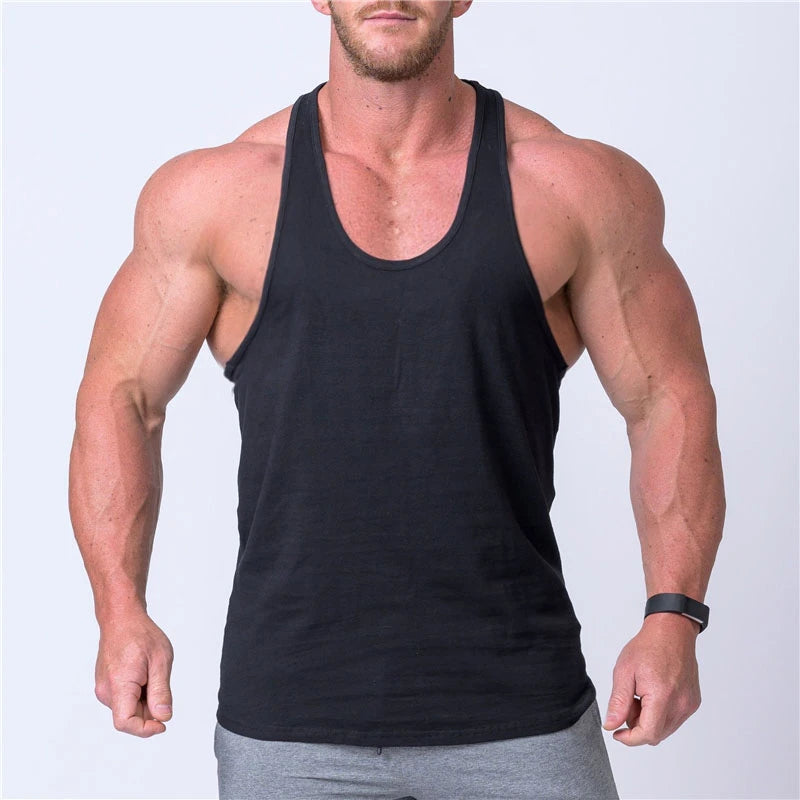 Custom Logo Bodybuilding Y Back Gym Clothing Fitness Vest Singlet Athletic Sleeveless Undershirt Cotton Stringer Tank Top Men