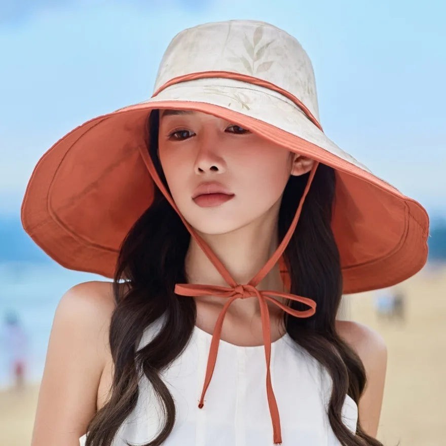 Double Sided Fisherman Hat Super Large UV Sunshade for Travel Printed Big Brim Bucket Hat Reversible