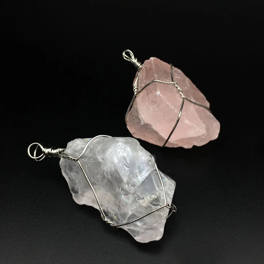Huiying Diy Wholesale Natural Pink Rose Quartz Pendant Clear Quartz Jewelry Jeweley