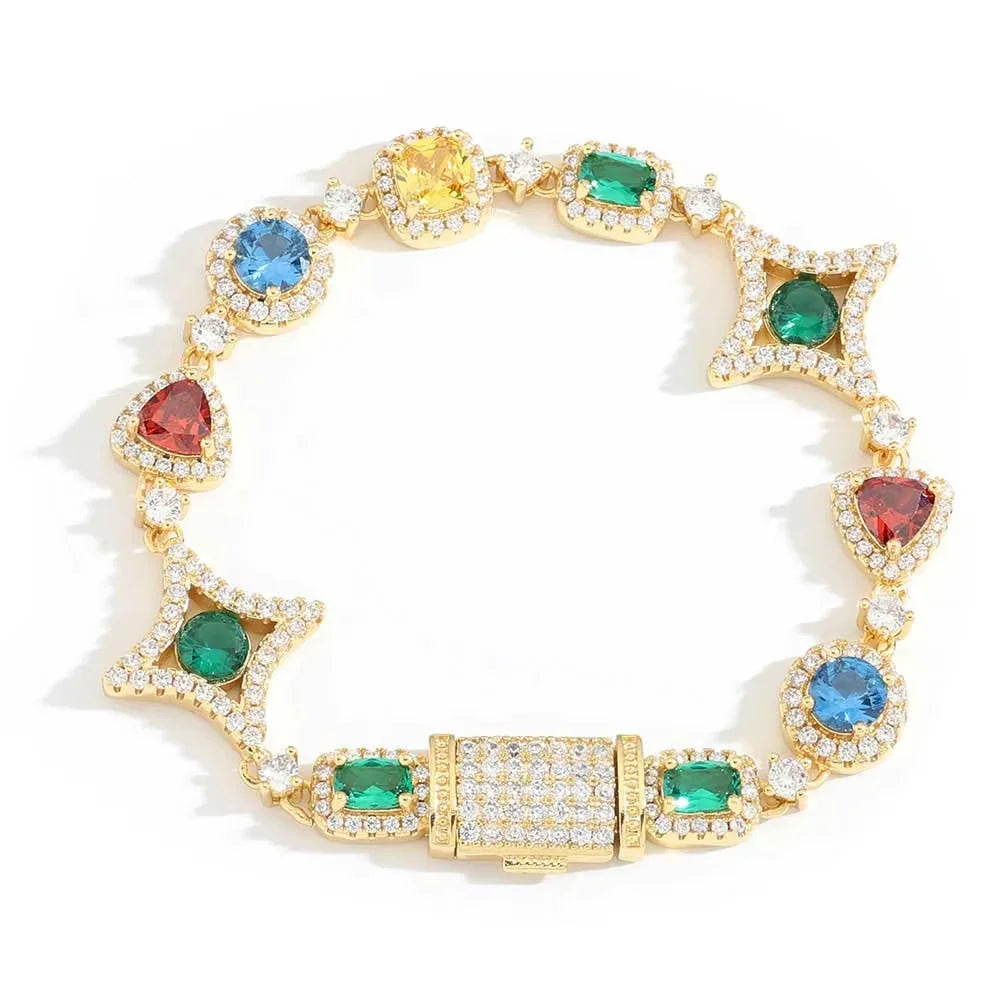 Women's Fashion Multi-Color Cubic Zircon Geometric Chain Bracelet New Style White Gold Plated Colored Gemstones Gift