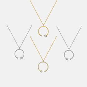 FUAMAY Minimalist 925 Silver Simple C Shaped Necklace With Zircon Open Hoop CZ Necklace 18K Gold/Rhodium Plated Fine Jewelry