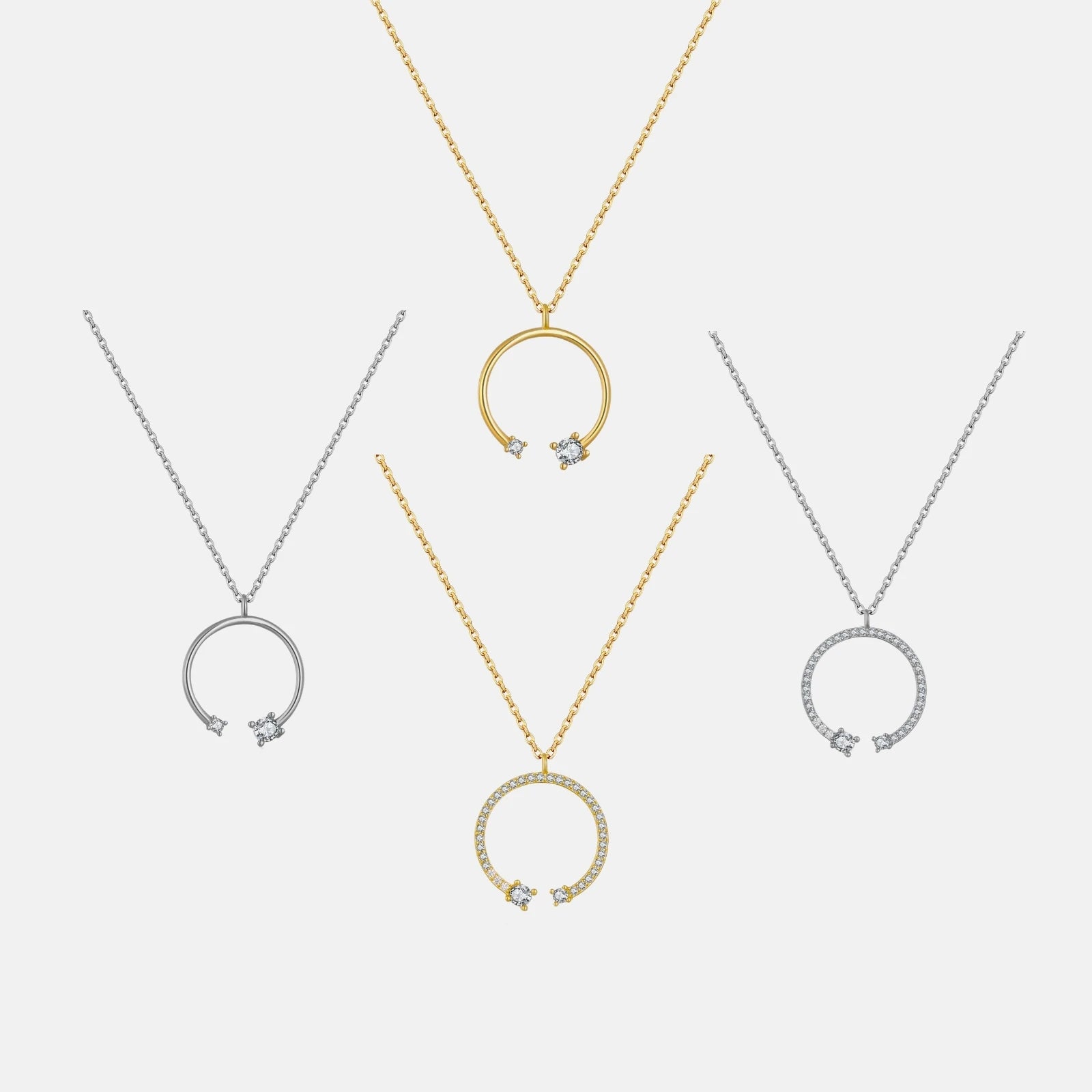 FUAMAY Minimalist 925 Silver Simple C Shaped Necklace With Zircon Open Hoop CZ Necklace 18K Gold/Rhodium Plated Fine Jewelry