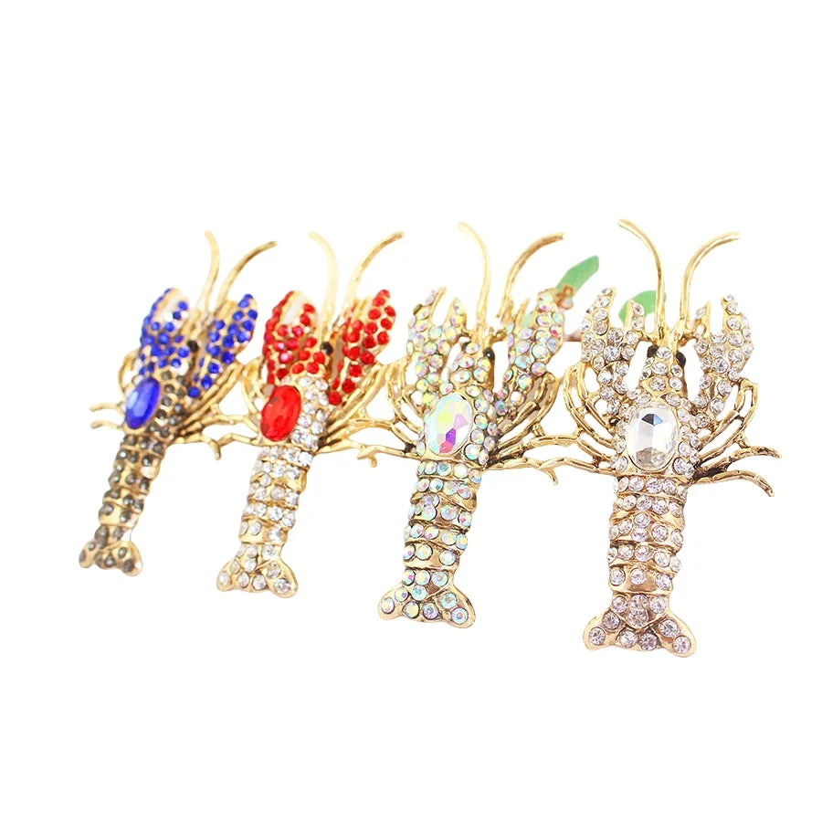 Cute Bling Rhinestone Lobster Charm Keychain Cartoon Crystals Sea Crayfish HandBag Pendant Purse Bag Car Key Ring Key Chain