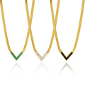 18K Gold Plated Stainless Steel Flat Snake Chain Necklace Black Green Malachite Shell V Shaped Necklace YF3087