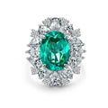 Luxury Women's 925 Sterling Silver Engagement Wedding Party Oval Synthetic Paraiba Tourmaline Green Rhodium Plated Prong Setting