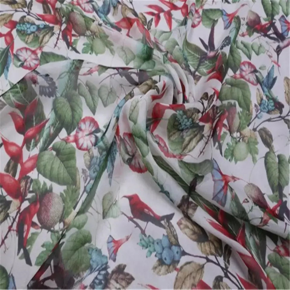 Smooth Classic Animal Plants 100% Pure Silk Chiffon Fabric with Digital Printing Floral Design for Fashion Dress
