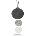 Matt Finish Grey Wax Cord Hammered Double Round Metal Disc Dangle Drop Women Jewelry Necklace