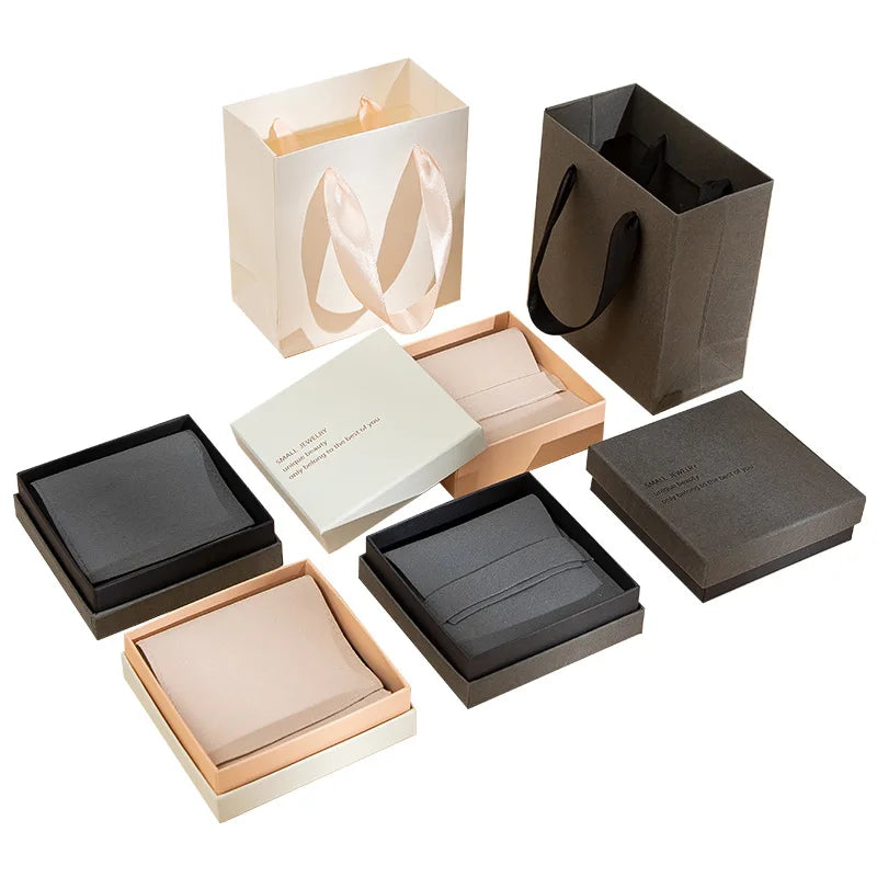 SSeeSY Luxury Custom Earring Bracelet Necklace Ring Cases Gift Paper Cardboard Jewelry Packaging Box Set With Logo Pouch