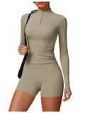 Women Yoga Top Rapid Pullover Thumb Hole 1/4 Zip Tight Lightweight Breathable Running Sportswear T-Shirt Long Sleeve