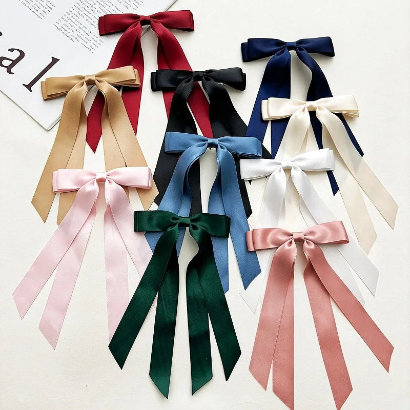 Silky Satin Hair Bows Clip Ribbon Ponytail Holder with Metal Grosgrain Clips Fabric Hair Accessories for Women and Girls
