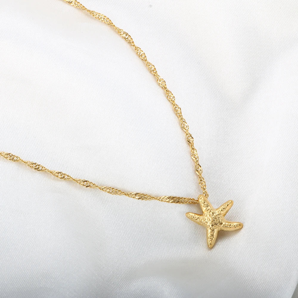 Non Tarnished 18K Gold Plated Stainless Steel Fashion Charms Necklace Gift Jewelry Trendy Star Shaped Pendant Necklace for Women