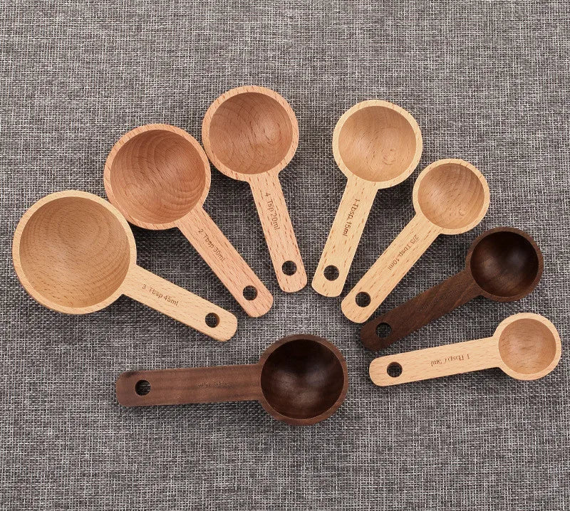Small Round Beech Wood 10ml15ml 20ml 30ml Scoop Spoon Black Walnut Wooden Coffee Tea Measuring Coffee Wooden Scoop