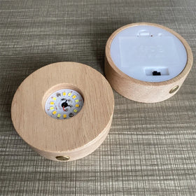 Wholesale Natural Healing Crystal Gemstone Wooden Led Light Round Lamp Base Holder for Decoration