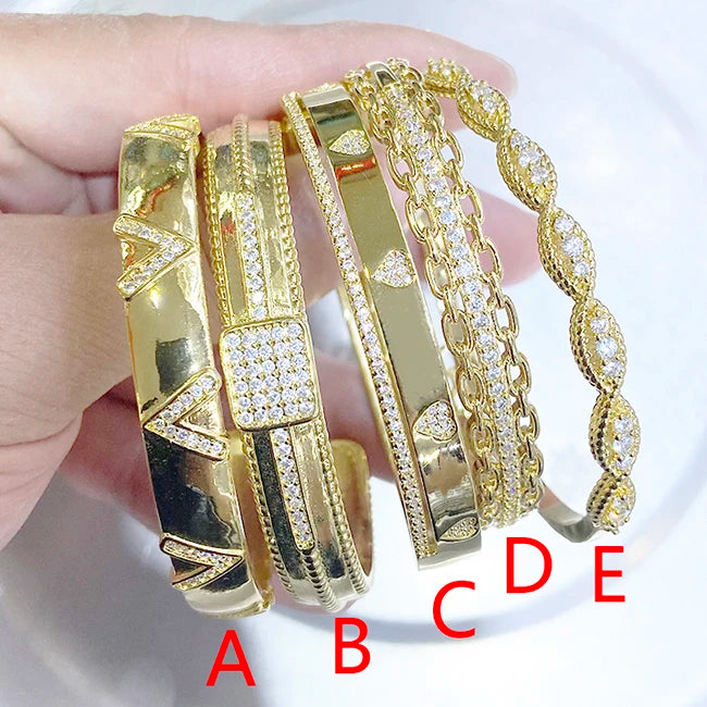 Multiple Design Zircon Bangles & Bracelet Zirconia Women Jewelry Big Cuff Bangles
