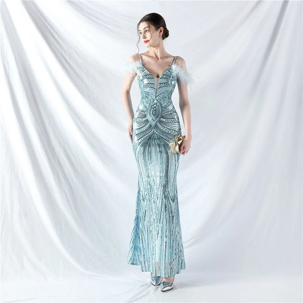 31969# New Dress Craft Order Ostrich Hair Positioning Flower Bead Evening