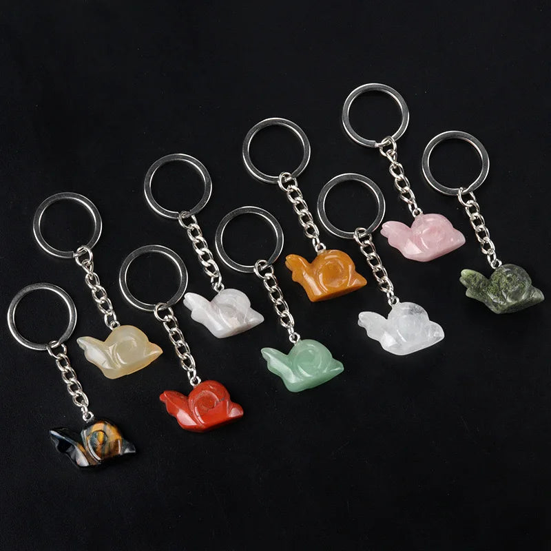 Wholesale Green Aventurine Red Jasper Snail Animals Various Materials Agate Crystal Keychain
