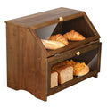 Double Layer Large Bread Box for Kitchen Counter Bamboo  Large Capacity Bread Storage Bin