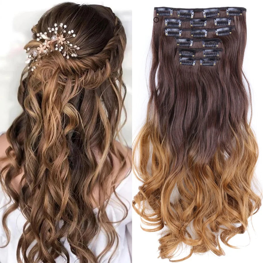 AliLeader 22" Ombre Synthetic Hair Piece 23 Colors 6pcs/pack 16 Clips Wholesale Price High Temperature Fiber Hair Extensions