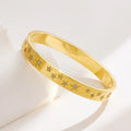 Fashionable Stainless Steel Gold Bangle with Cubic Zirconia Diamonds Sparkle Engraved Star Bracelet CZ Stones Studded Stars