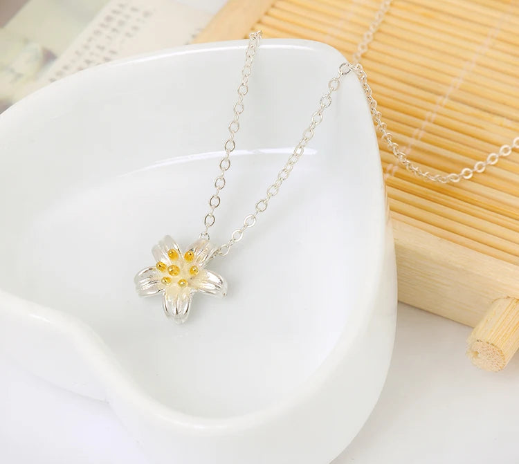 925 Sterling Silver Flower Necklace Pendants for Women Fashion Lady Festival Gift Jewelry