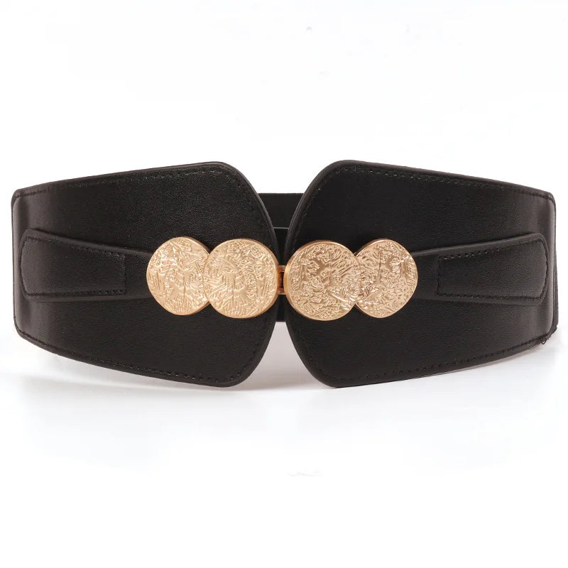 Leather Belts Elastic Renaissance Waist Stretch Retro Belt Vintage Fashion Medieval Fashion Round Metal Belt